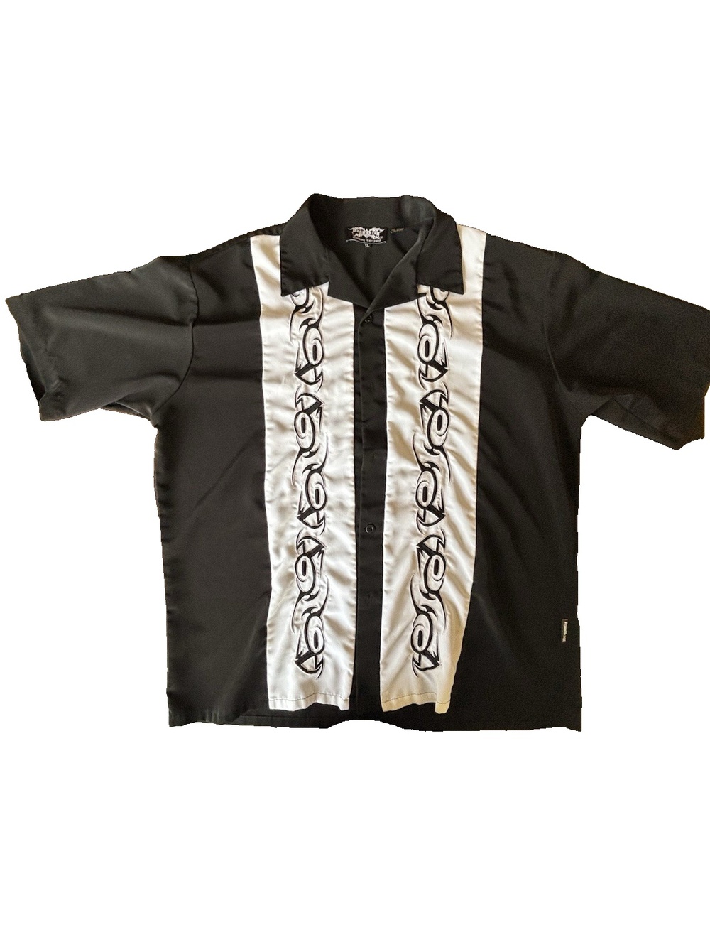 VTG Dragonfly Clothing Co Mens Black, White Tribal Flame Shirt Y2K XL